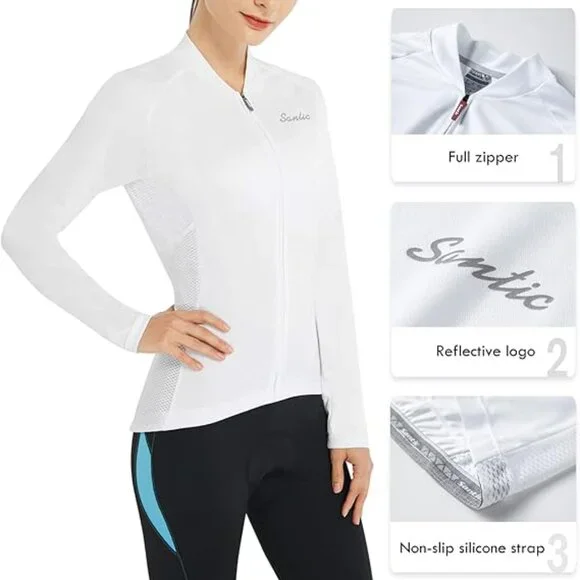 NWT Santic Light Miss Women's S-2XL White Cycling Jersey Long Sleeve Full Zip, R - Picture 4 of 11